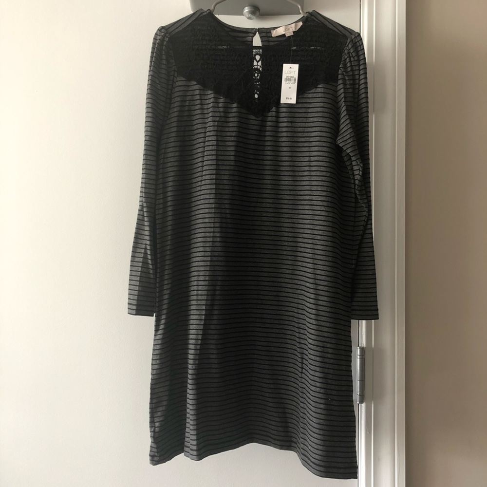 NWT LOFT Striped Longsleeve Dress w/ Lace Detail